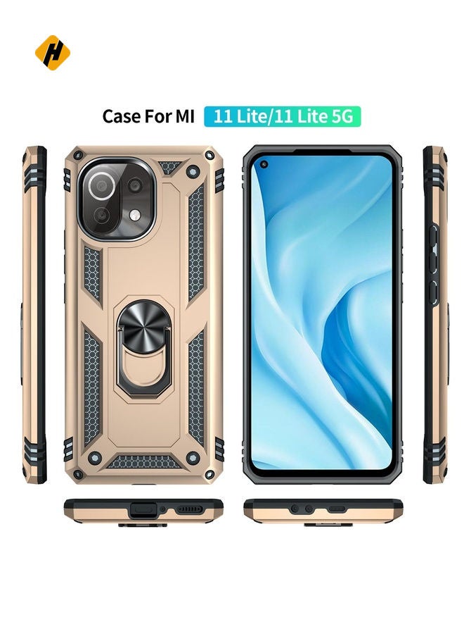 For Xiaomi Mi 11 Lite 5G Shockproof TPU + PC Protective Case with 360 Degree Rotating Holder(Gold)