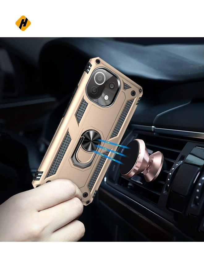For Xiaomi Mi 11 Lite 5G Shockproof TPU + PC Protective Case with 360 Degree Rotating Holder(Gold)