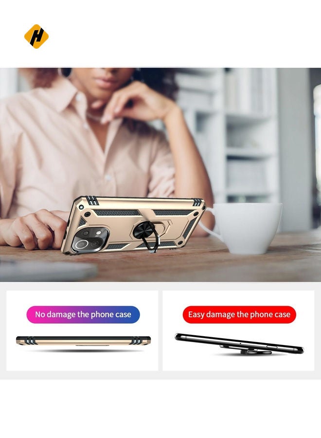 For Xiaomi Mi 11 Lite 5G Shockproof TPU + PC Protective Case with 360 Degree Rotating Holder(Gold)