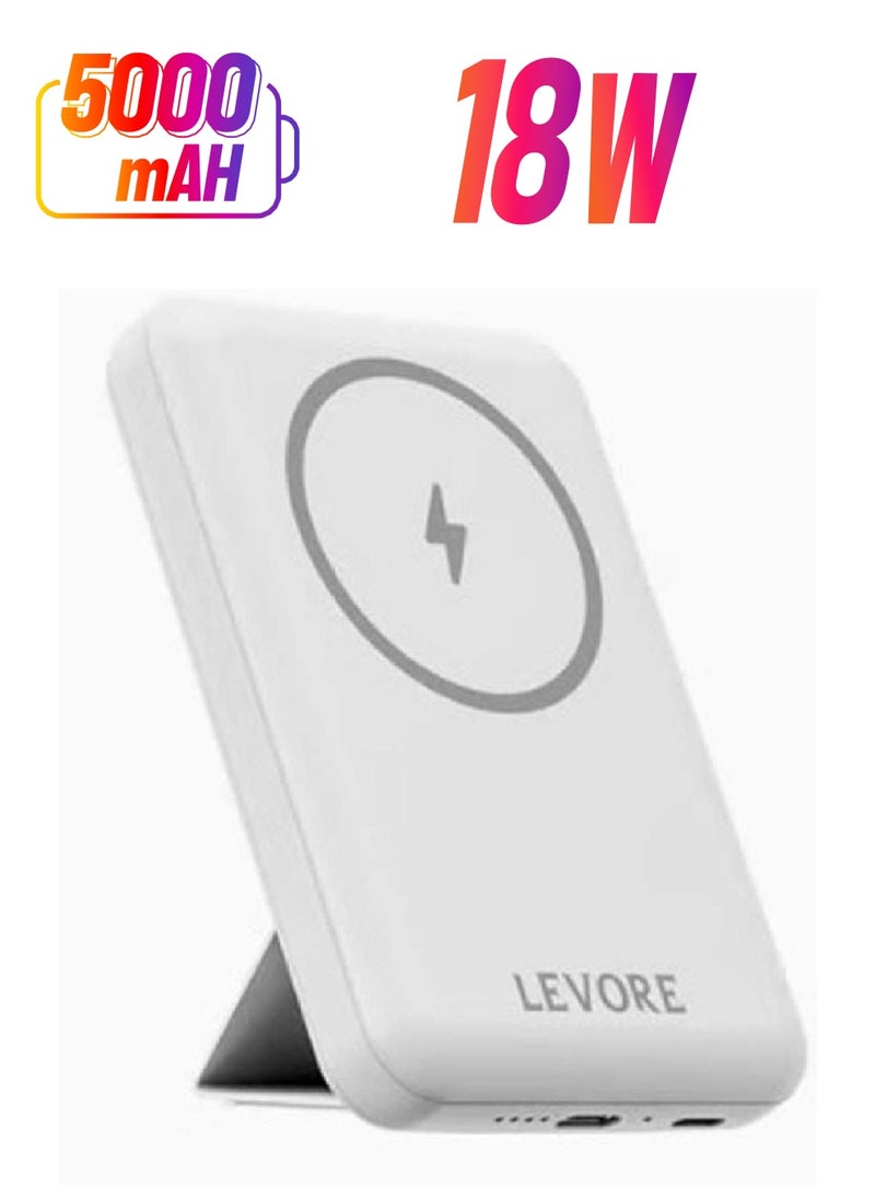 LEVORE - Wireless Magsafe PowerBank 18W output, 5000mAh, LP411 White - Image 1