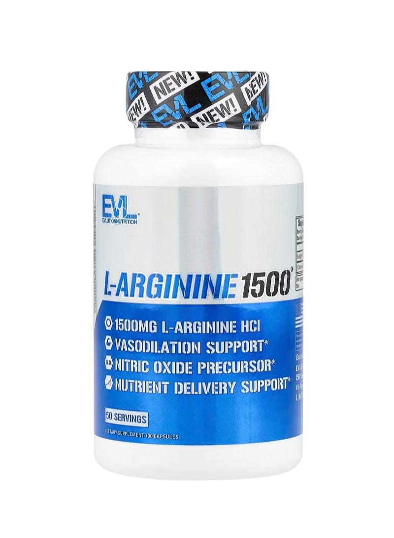 EVLUTION NUTRITION L-Arginine1500® 100 Capsules (750 mg per Capsule) - Image 1