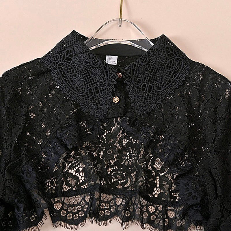 ZARSIO Women Long Sleeve Lace Shrug Bolero Shawl Short Cardigan Fake Collar (Black) - Image 4