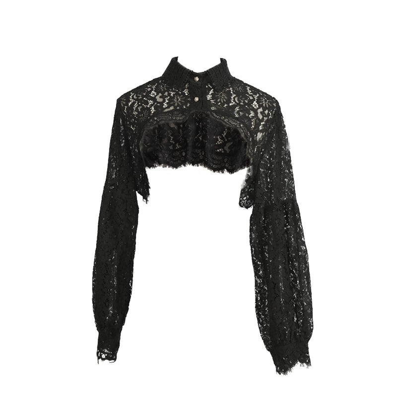 ZARSIO Women Long Sleeve Lace Shrug Bolero Shawl Short Cardigan Fake Collar (Black) - Image 1