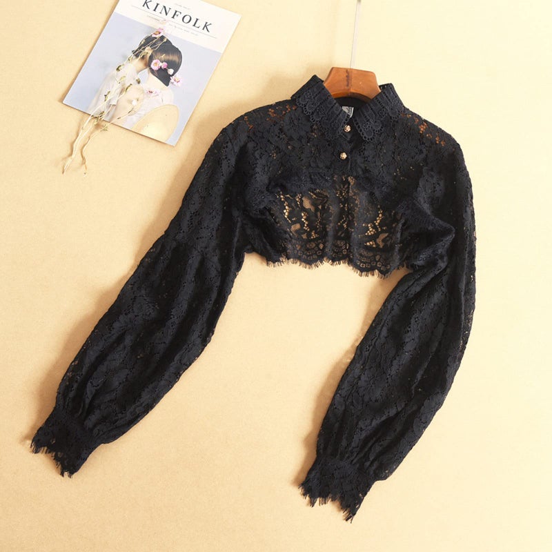 ZARSIO Women Long Sleeve Lace Shrug Bolero Shawl Short Cardigan Fake Collar (Black) - Image 2
