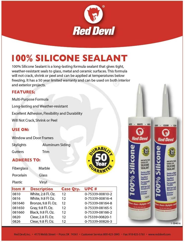 Red Devil 100% Silicone Sealant Architectural Grade, Clear, 9.8 Oz - Image 4