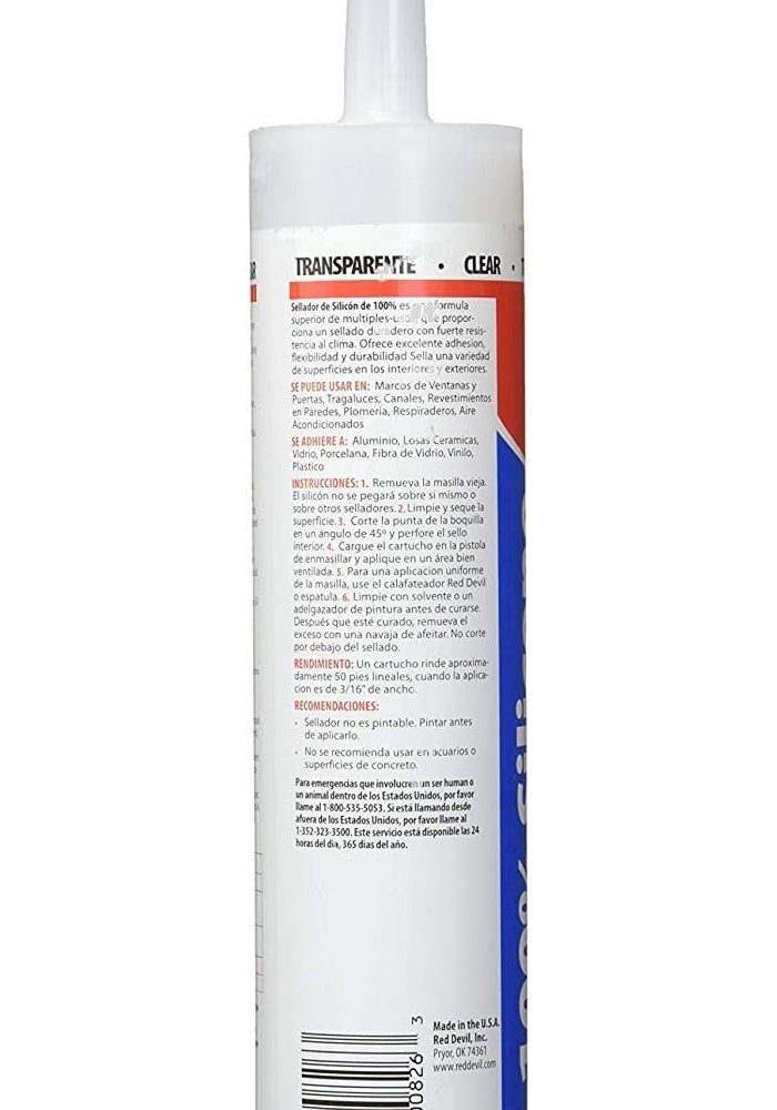 Red Devil 100% Silicone Sealant Architectural Grade, Clear, 9.8 Oz - Image 2