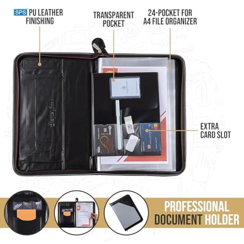 SPS PU Leather 24-Pocket A4 File Organizer – Professional Document Holder for Certificates, Legal Documents, Home, Office, School Use (Grey) - Image 3