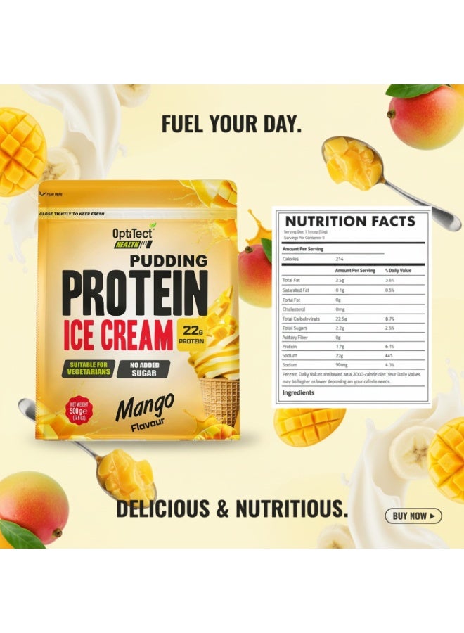 Health Protein Pudding & Ice Cream Mix, Mango Flavour Flavour, 500 G | High Protein Dessert | No Added Sugar