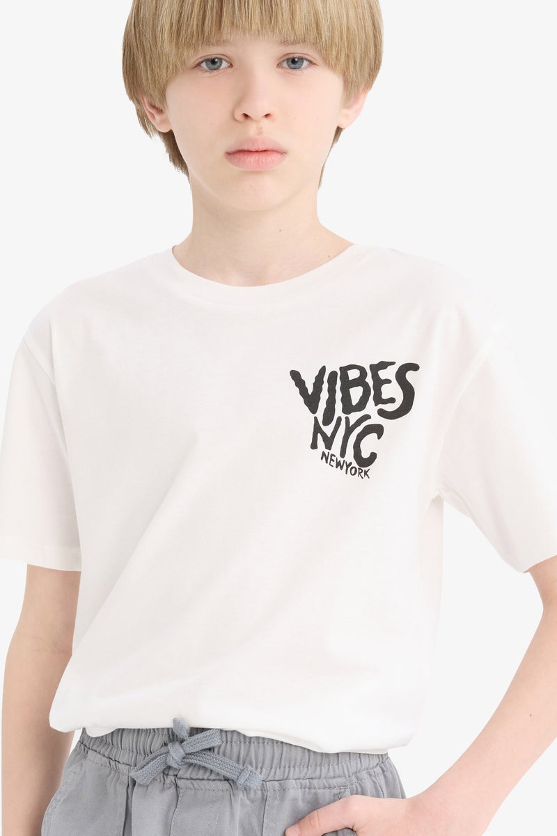 DeFacto White Boy Boy Crew Neck Printed Short Sleeve T-Shirt Casual - Image 1