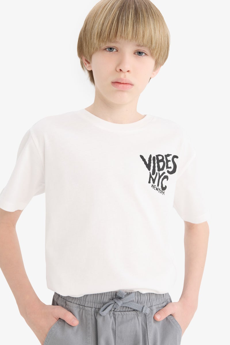 DeFacto White Boy Boy Crew Neck Printed Short Sleeve T-Shirt Casual - Image 4