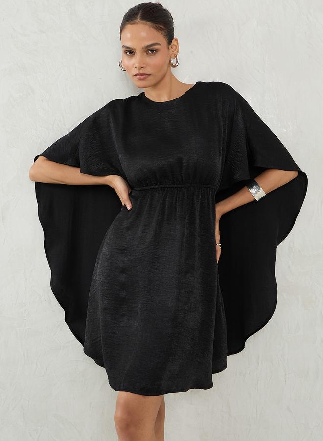 Femmella Black Satin Cape Sleeve Mini Dress - Image 5