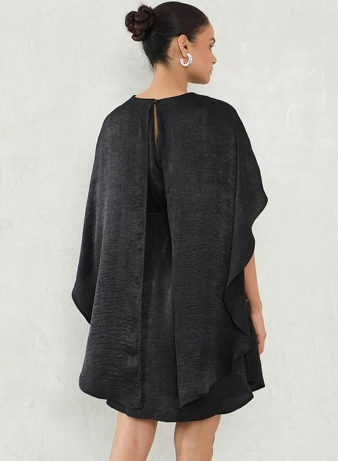 Femmella  Black Satin Cape Sleeve Mini Dress for Women | Best Price UAE