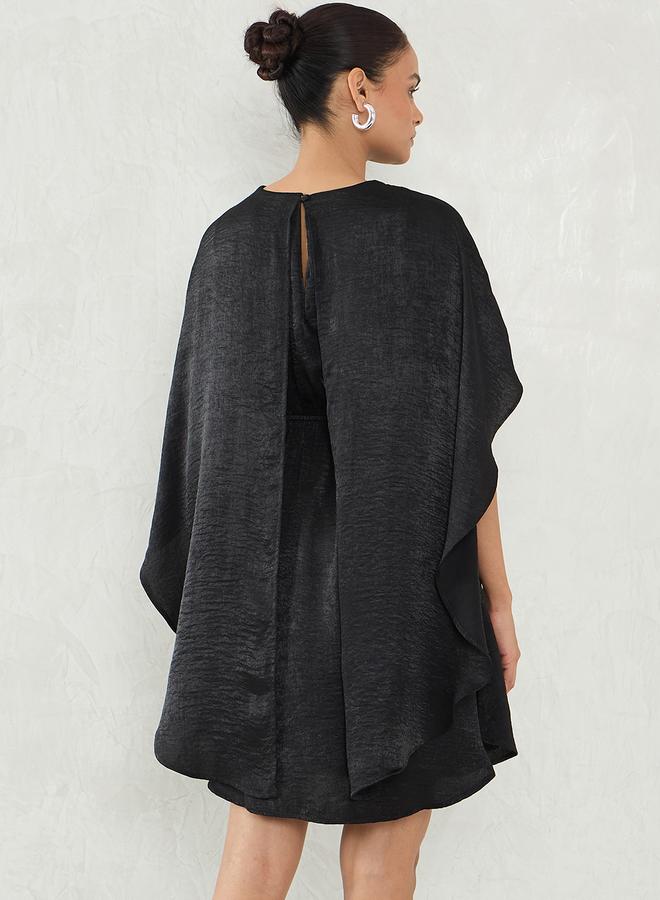 Femmella Black Satin Cape Sleeve Mini Dress - Image 4