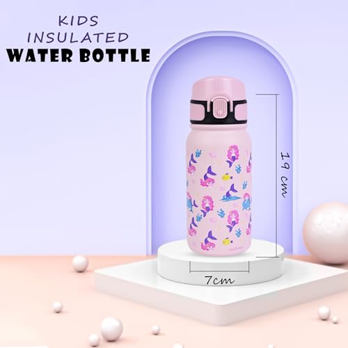 Earthism Double Wall Insulated Stainless Steel Kids Silicone Spout Sipper Water Bottle, Water Bottle for School and Travel 350 mL (Mermaid, Pink, Multi) - Image 4