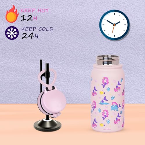 Earthism Double Wall Insulated Stainless Steel Kids Silicone Spout Sipper Water Bottle, Water Bottle for School and Travel 350 mL (Mermaid, Pink, Multi) - Image 5