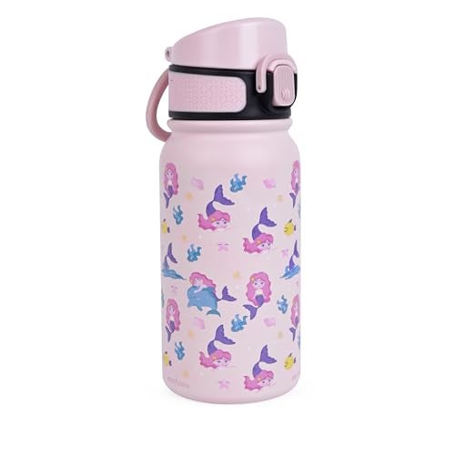 Earthism Double Wall Insulated Stainless Steel Kids Silicone Spout Sipper Water Bottle, Water Bottle for School and Travel 350 mL (Mermaid, Pink, Multi) - Image 1