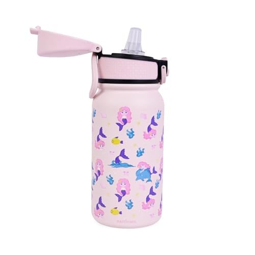 Earthism Double Wall Insulated Stainless Steel Kids Silicone Spout Sipper Water Bottle, Water Bottle for School and Travel 350 mL (Mermaid, Pink, Multi) - Image 2