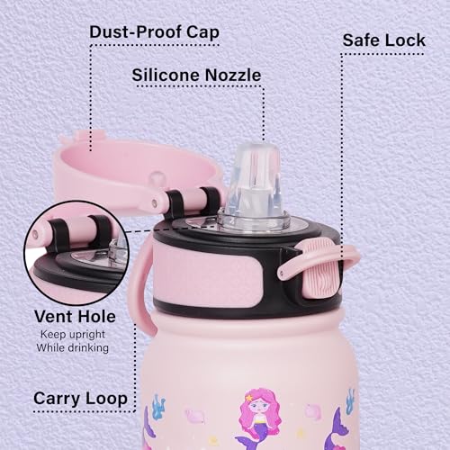 Earthism Double Wall Insulated Stainless Steel Kids Silicone Spout Sipper Water Bottle, Water Bottle for School and Travel 350 mL (Mermaid, Pink, Multi) - Image 3