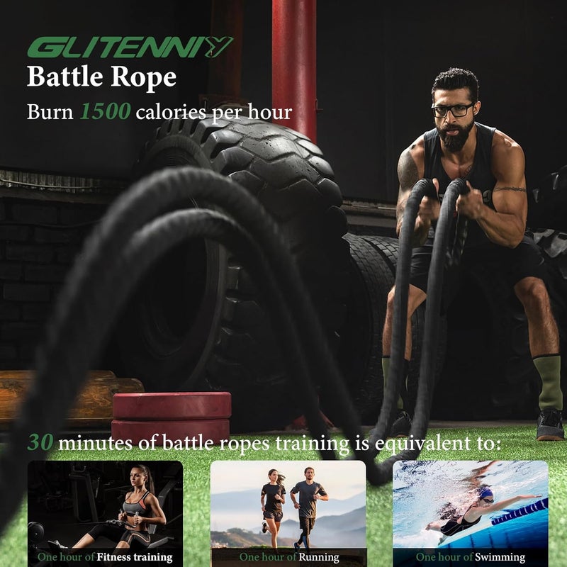 Glitenniy 30ft Battle Rope - 1 Inch Black Workout Rope for Home Gym - Image 3