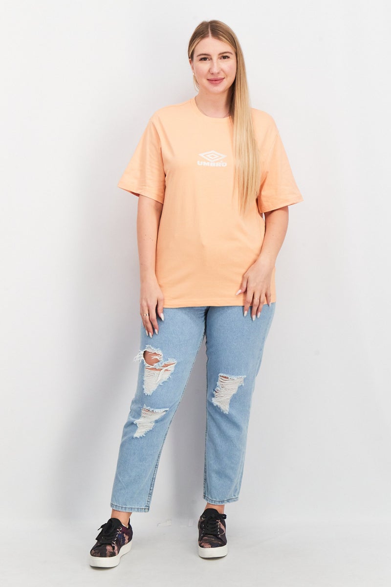 umbro Women Sportswear Fit Short Sleeve Embroidered Logo Top, Gelato/White - Image 4