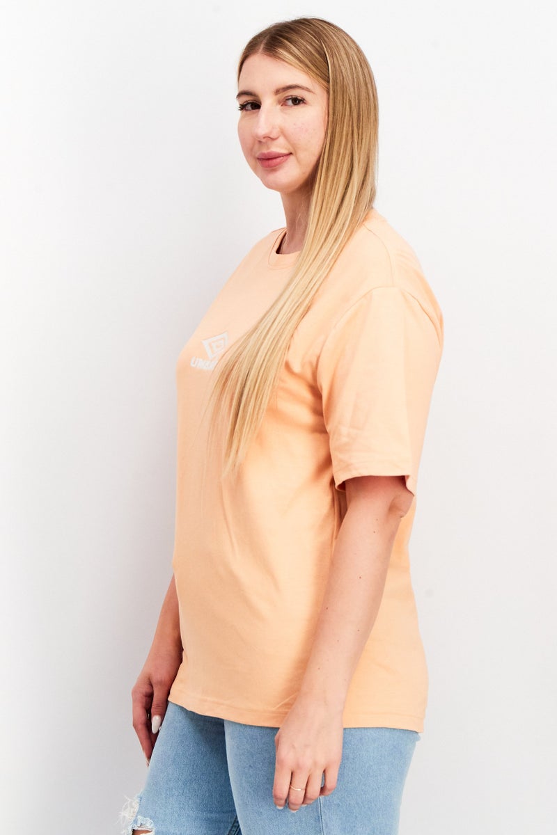 umbro Women Sportswear Fit Short Sleeve Embroidered Logo Top, Gelato/White - Image 2