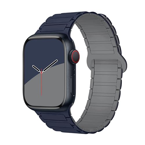 GUOi® Magnetic Silicone Watchband Compatible with Apple Watch Ultra 2＆Ultra 49mm 45mm 44mm 42mm 46mm-Men&Women Strap for iWatch Se10/9/8/7/6/5/4/3/2/1 SE 46/44/45/49/42mm(Series 3/2/1)-Grey+Navy - Image 1