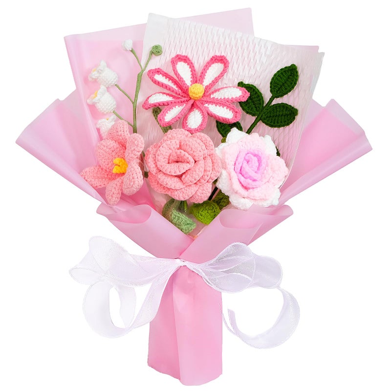 Ecerangus Crochet Flower Bouquet, Pink Rose Handmade Crochet Flowers Knitted Bouquet for Anniversary Birthday Party Mother's Day Graduation Gifts for Her, Girlfriend, Wife, Women (Pink) - Image 1