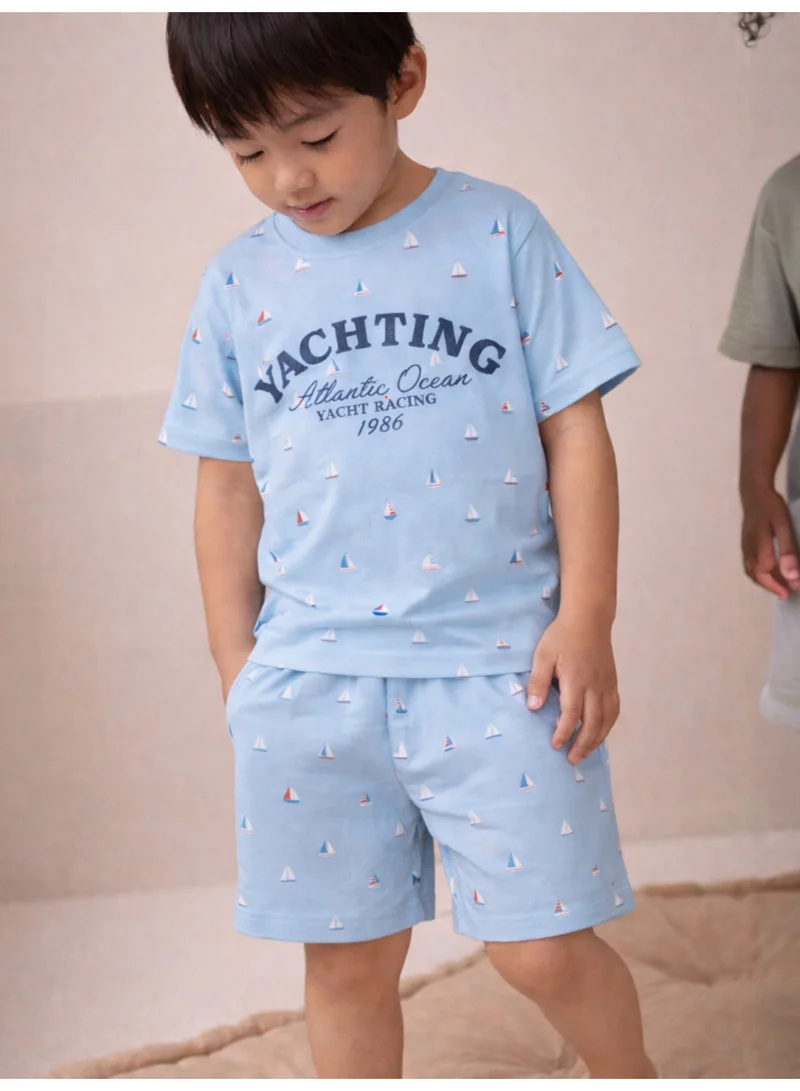 victor and jane Boys Yachting Print Cotton Pajama Set – T-Shirt & Shorts Nightwear