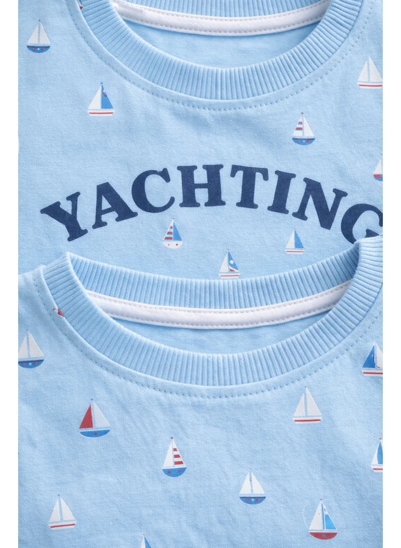 victor and jane Boys Yachting Print Cotton Pajama Set – T-Shirt & Shorts Nightwear