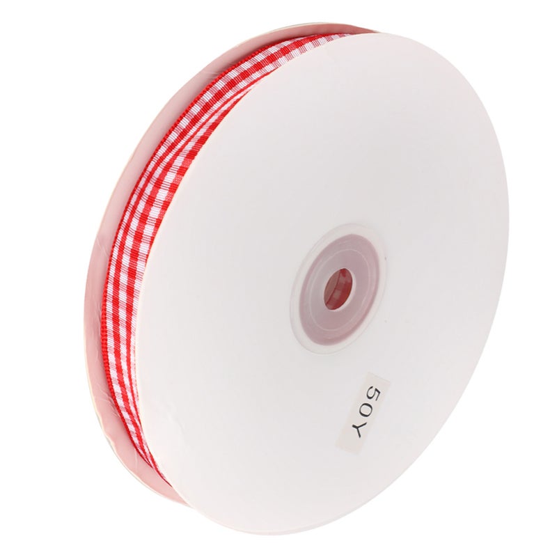 Checked Ribbon 50 Yards/Roll Making Bowknot Handicraft DIY Clothing Decoration AccessoriesRed and White - Image 2