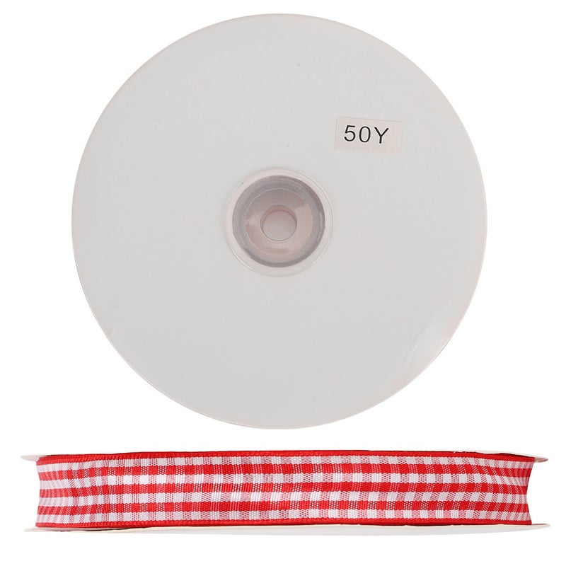Checked Ribbon 50 Yards/Roll Making Bowknot Handicraft DIY Clothing Decoration AccessoriesRed and White - Image 4