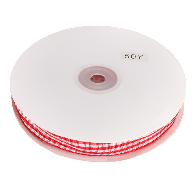 Checked Ribbon 50 Yards/Roll Making Bowknot Handicraft DIY Clothing Decoration AccessoriesRed and White - Image 3