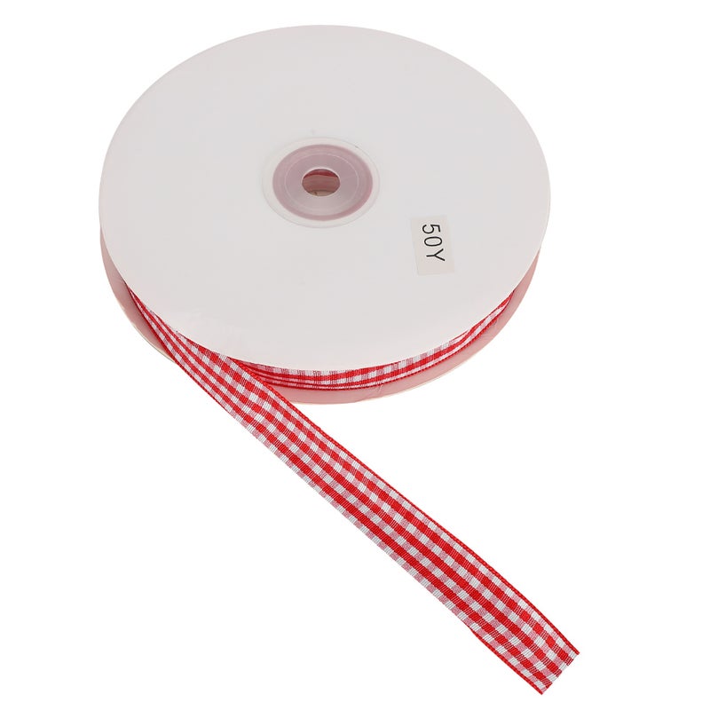 Checked Ribbon 50 Yards/Roll Making Bowknot Handicraft DIY Clothing Decoration AccessoriesRed and White - Image 1