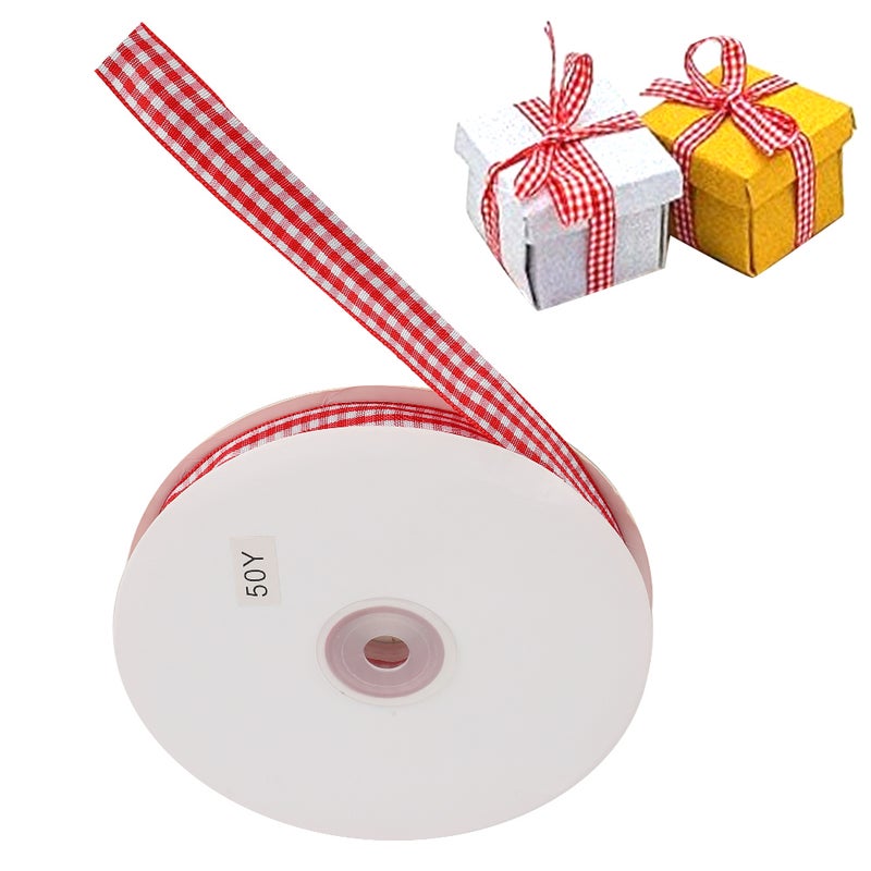 Checked Ribbon 50 Yards/Roll Making Bowknot Handicraft DIY Clothing Decoration AccessoriesRed and White - Image 5