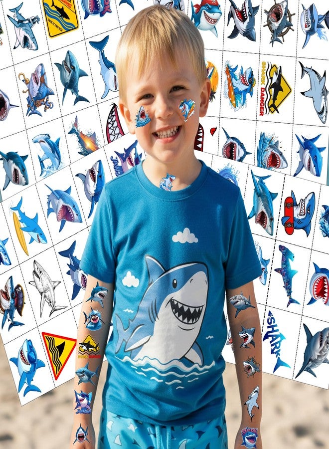 Backtopeia Shark Temporary Tattoos | Ocean Themed Shark Party Decorations Birthday Party Favors Supplies Accessories Stickers Under The Sea Themed Gift Idea For Kids Teen Boy Girl Adult 60Pcs 4 Sheets Pre-cut - Image 3
