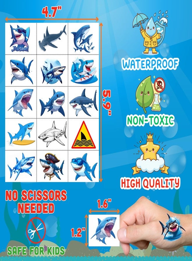 Backtopeia Shark Temporary Tattoos | Ocean Themed Shark Party Decorations Birthday Party Favors Supplies Accessories Stickers Under The Sea Themed Gift Idea For Kids Teen Boy Girl Adult 60Pcs 4 Sheets Pre-cut - Image 4