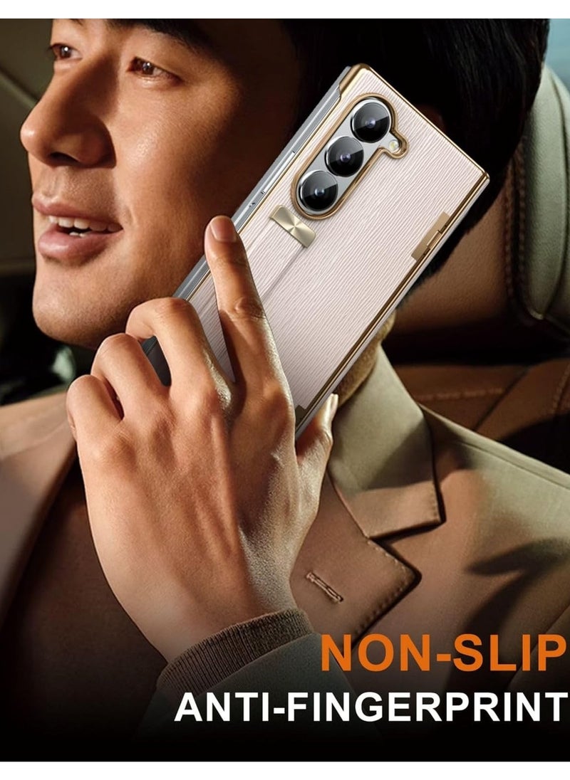 Leather Case for Galaxy Z Fold 6 Case with Wristband u0026 Hinge Protector, Slim Bracket Protective Case for Z Fold 6 2024 Case with Strap
