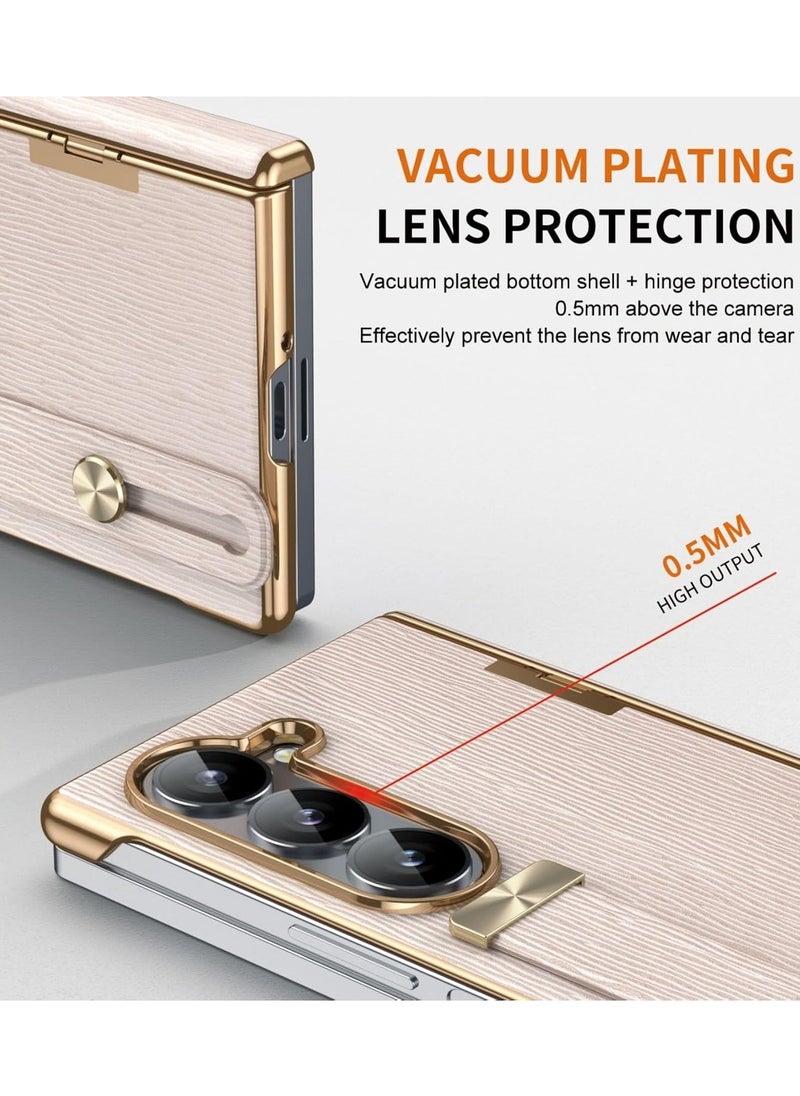Leather Case for Galaxy Z Fold 6 Case with Wristband u0026 Hinge Protector, Slim Bracket Protective Case for Z Fold 6 2024 Case with Strap