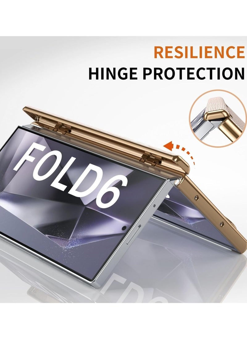 Leather Case for Galaxy Z Fold 6 Case with Wristband u0026 Hinge Protector, Slim Bracket Protective Case for Z Fold 6 2024 Case with Strap