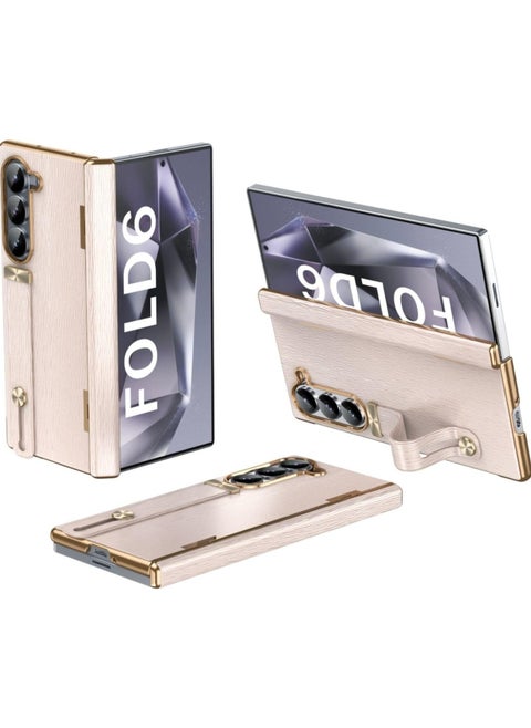 Leather Case for Galaxy Z Fold 6 Case with Wristband u0026 Hinge Protector, Slim Bracket Protective Case for Z Fold 6 2024 Case with Strap
