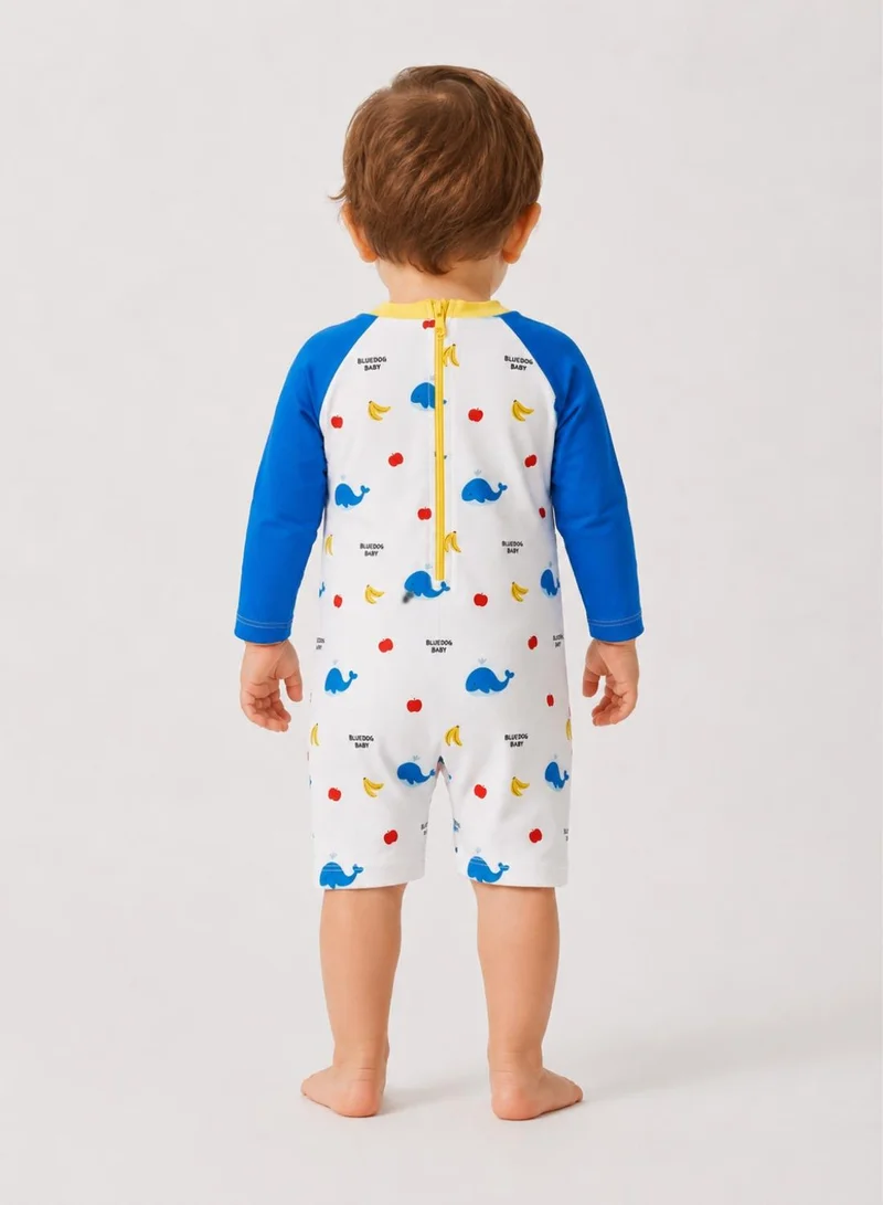 Babyqlo Boys Whale Print Long Sleeve Swimsuit