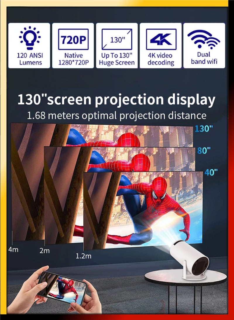 TIGER 120ANSI Lumens HD Smart Projector – Android 11, Portable Mini Cinema, 130 Inches Screen Display, 4K Home Movie Theater, Gaming, Video Presentations, 180° Rotating Screen, Mobile Phone Projection  - Image 5