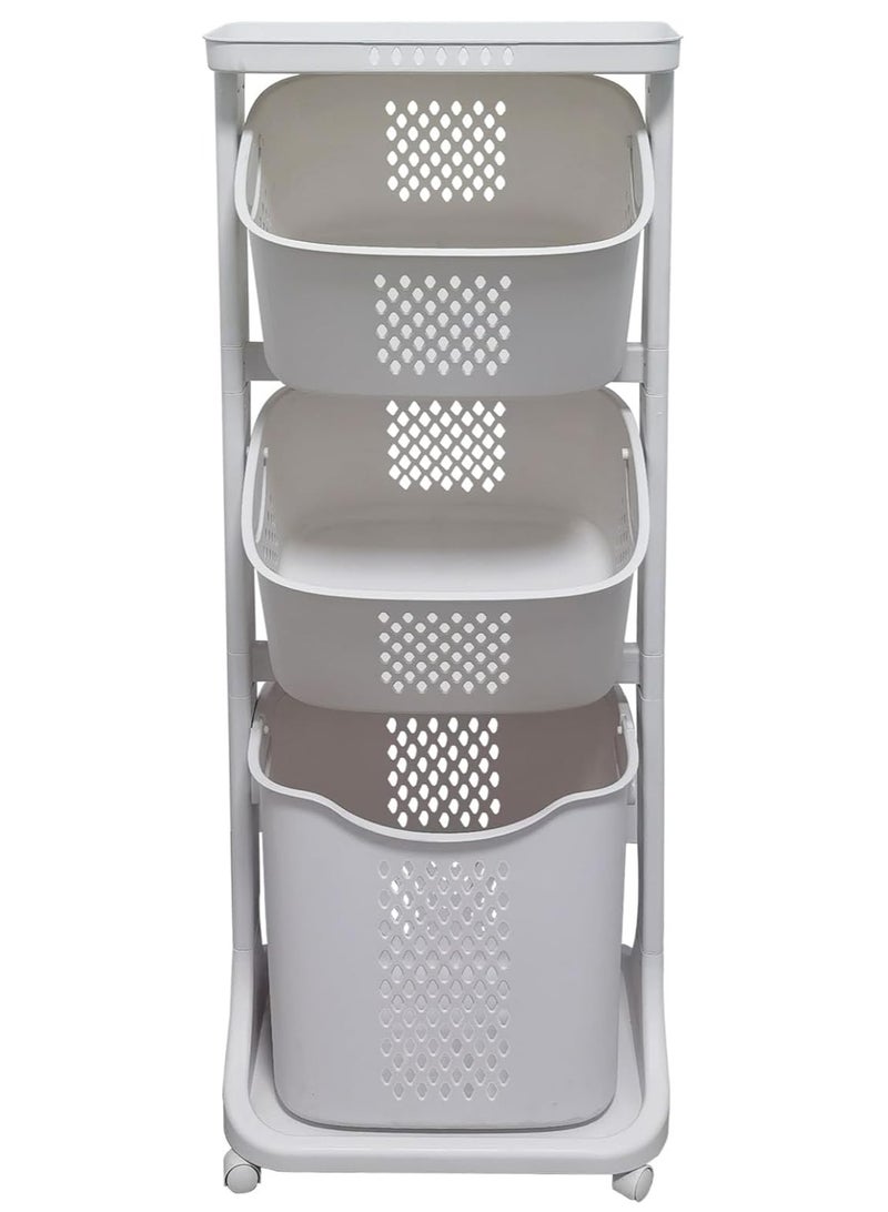 DubaiGallery Bathroom Laundry Basket 3 layer Clothes Storage Basket Household Kitchen Shelf Fruit Stand Bathroom Simple Storage Shelf Rolling Cart With Wheels - Image 1