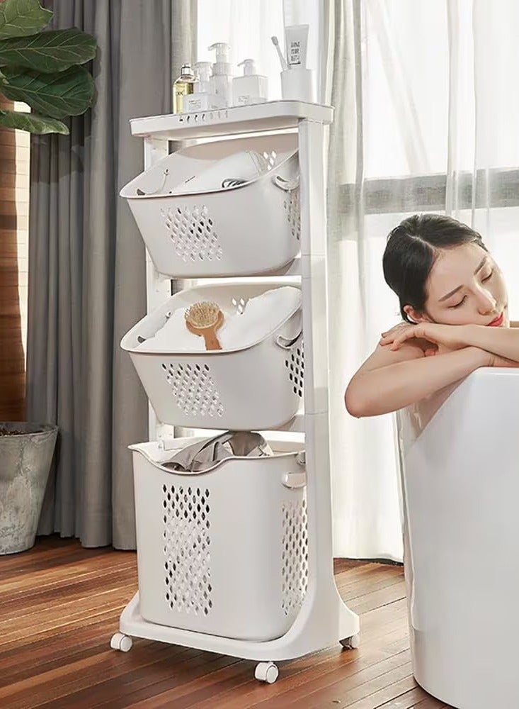 DubaiGallery Bathroom Laundry Basket 3 layer Clothes Storage Basket Household Kitchen Shelf Fruit Stand Bathroom Simple Storage Shelf Rolling Cart With Wheels - Image 4