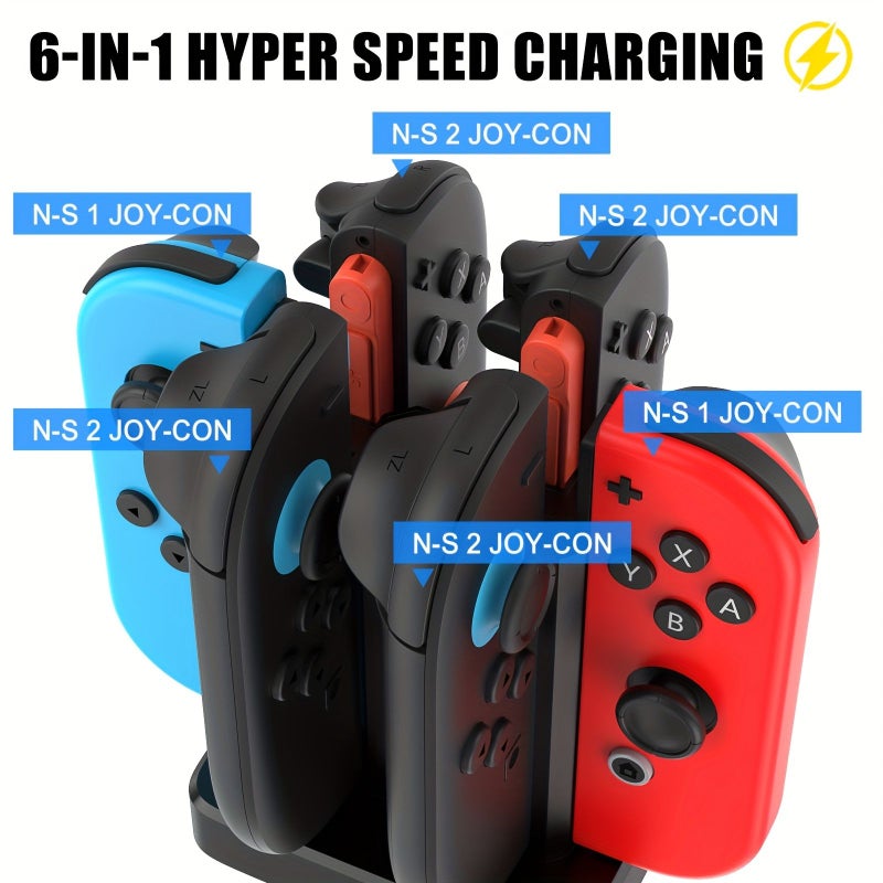 Black Multifunctional Six In One Charging Dock For Switch With Nine Ambient Lights And Six Slots - Image 3