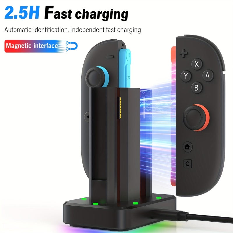 Black Multifunctional Six In One Charging Dock For Switch With Nine Ambient Lights And Six Slots - Image 4