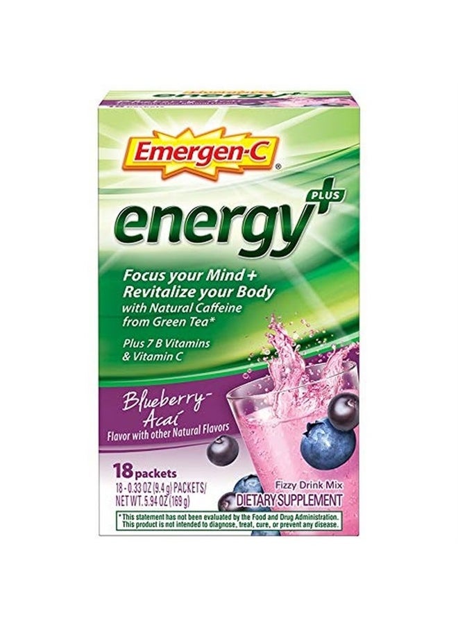 Emergen-C Energy+, With B Vitamins, Vitamin C And Natural Caffeine From Green Tea(Blueberry Acai Flavor) Dietary Supplement Drink Mix, 0.33 Ounce Powder Packets(Pack of 18)  - Image 1