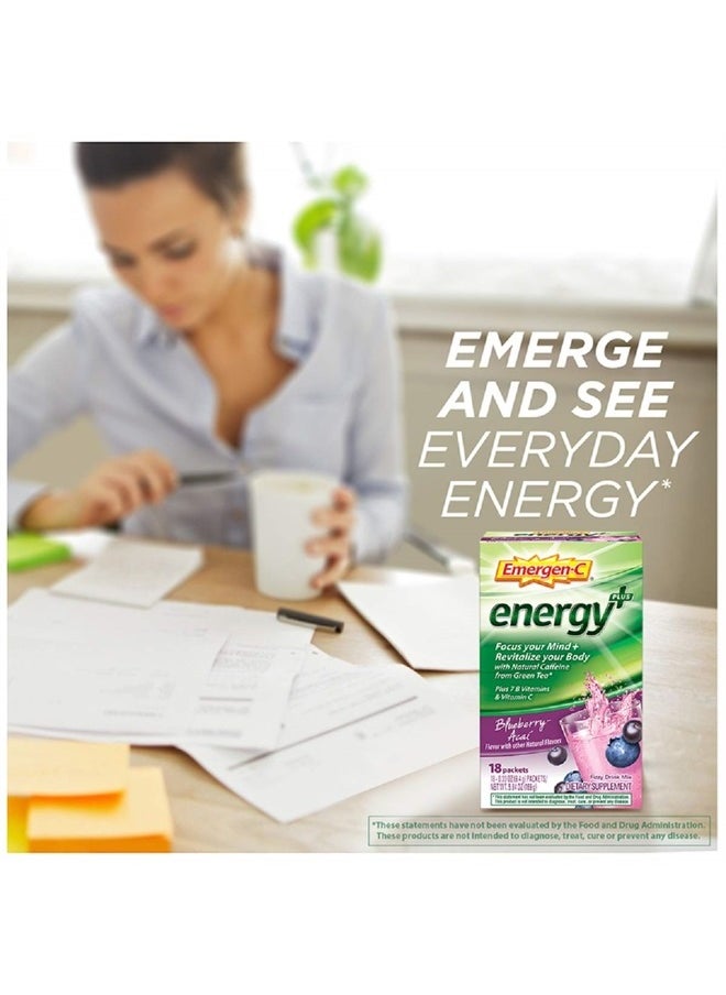 Emergen-C Energy+, With B Vitamins, Vitamin C And Natural Caffeine From Green Tea(Blueberry Acai Flavor) Dietary Supplement Drink Mix, 0.33 Ounce Powder Packets(Pack of 18)  - Image 5