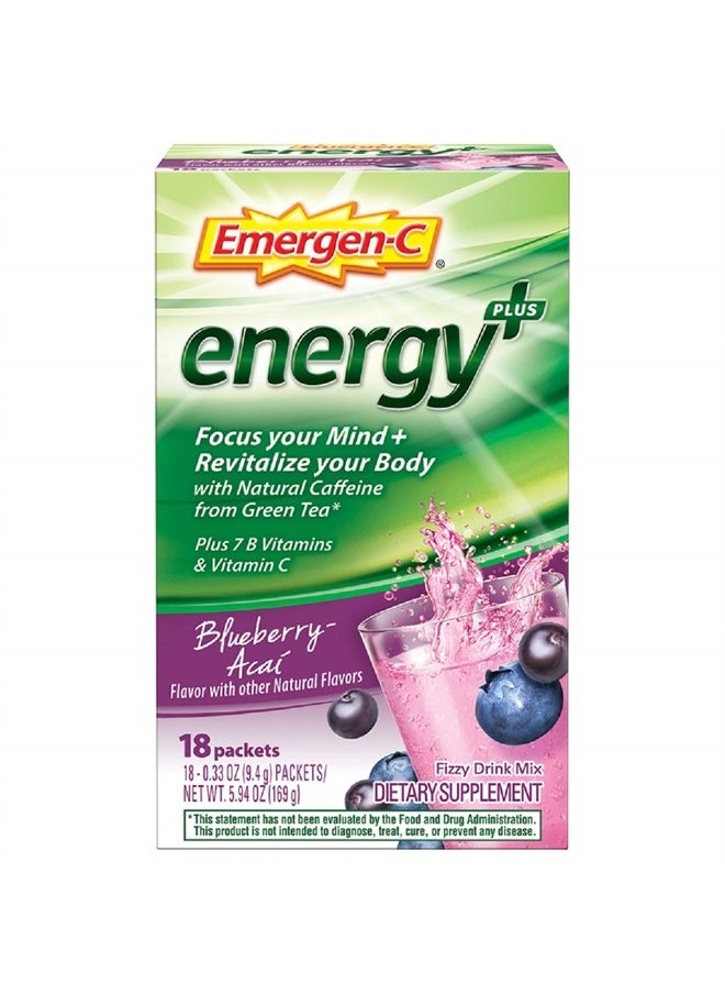 Emergen-C Energy+, With B Vitamins, Vitamin C And Natural Caffeine From Green Tea(Blueberry Acai Flavor) Dietary Supplement Drink Mix, 0.33 Ounce Powder Packets(Pack of 18)  - Image 2
