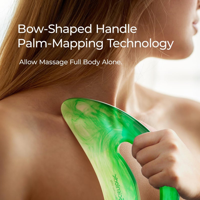 Scienlodic Gua Sha Massage Tool with Handle (Resin) Larger Guasha Body Scraping Tool for Back Legs Neck Massage, Lymphatic Drainage, Cellulite Remove - Large Green - Image 3